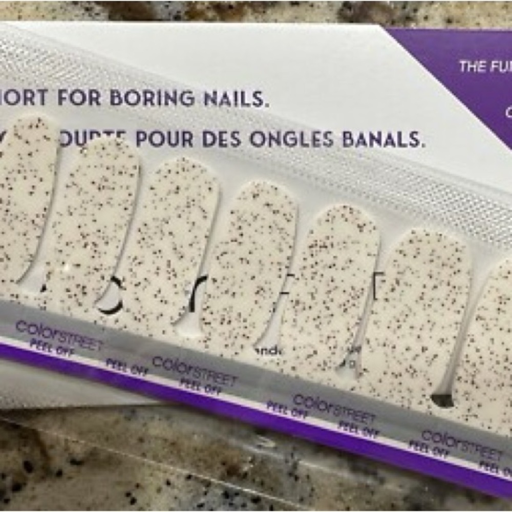 Color Street Creamy White Nail Strips with Black Speckles